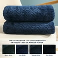 thumbnail image 3 of Exclusivo Mezcla Twin Size Jacquard Weave Wave Pattern Flannel Fleece Velvet Plush Bed Blanket as Bedspread/Coverlet/Bed Cover (90" x 66", Navy Blue), 3 of 7