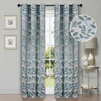 Superior Leaves Blackout Curtain Panel, 6 Grommets, Set of 2, 42" W x 96" L, Teal