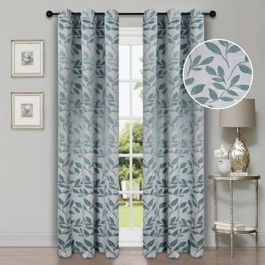 Superior Leaves Blackout Curtain Panel, 6 Grommets, Set of 2, 42" W x 96" L, Teal