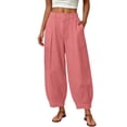 thumbnail image 2 of Utoimkio Women's Barrel Linen Pants High Waist Pleated Cuffed Cropped Balloon Trousers with Side Pockets for Beach Vacation Daily Walk, 2 of 6