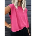 thumbnail image 2 of Women Cap Sleeve Casual Basic Crewneck Crop Tank Top with Pockets, 2 of 4