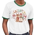 thumbnail image 2 of Singing Snowman and Reindeer Ringer Tee Shirt Unisex Large White/Kelly Green, 2 of 5