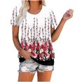 thumbnail image 3 of Blusa de cuello redondo fruncido a la moda para mujer, camisetas holgadas de manga corta con estampado, camiseta clásica de verano Pompotops  hkajfhjk464758, 3 of 8