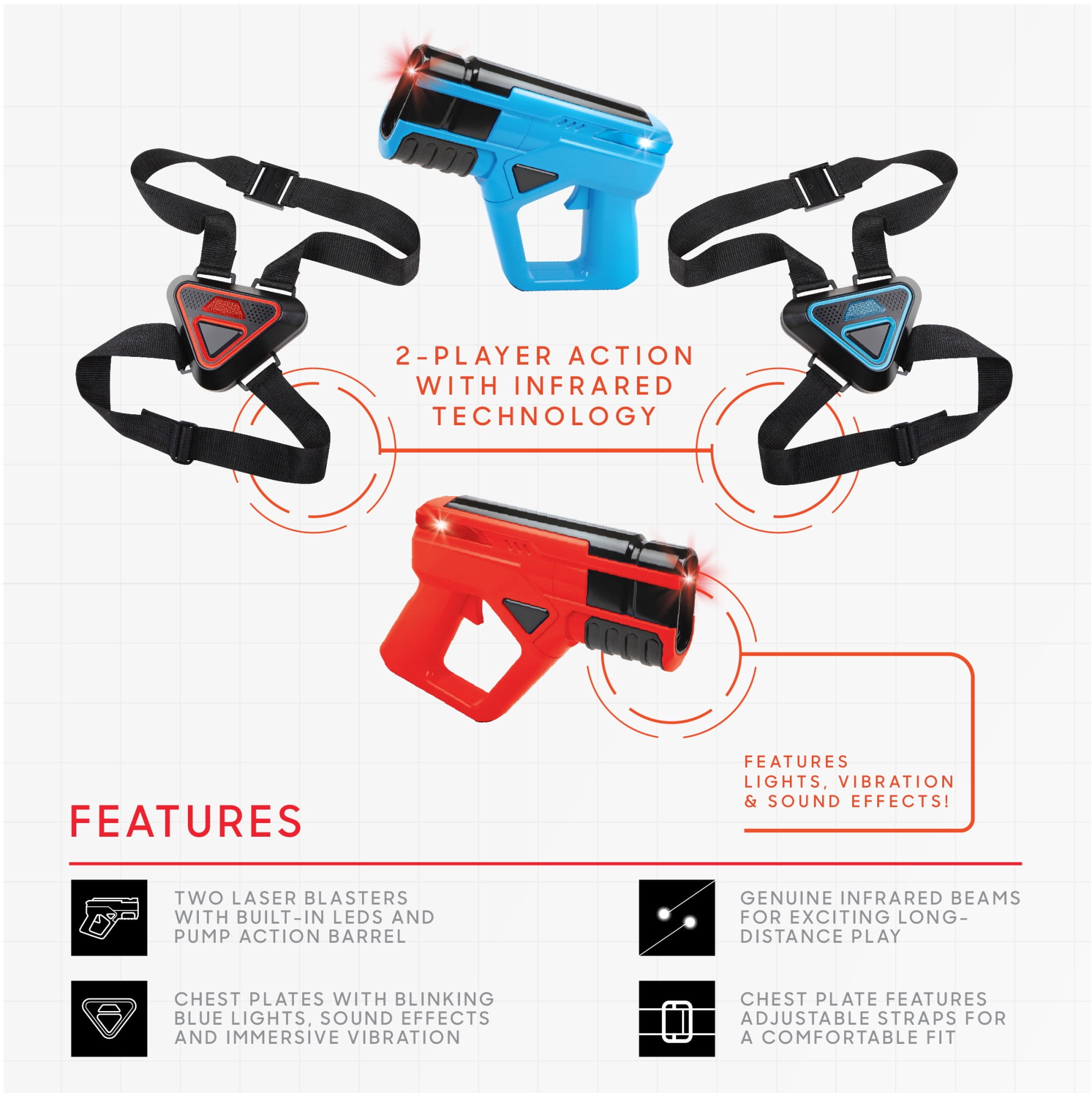 Sharper Image® Team Battle Laser Tag with Safe for Children and Adults, Indoor & Outdoor Battle Games, Combine Multiple Sets for Multiplayer Free-for-All, 8-pieces, Blue And Red, Age 8+