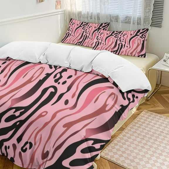 Pink Black Abstract Pattern Duvet Cover Set Decorative 3 Pieces Bedding Set with 2 Pillow Shams