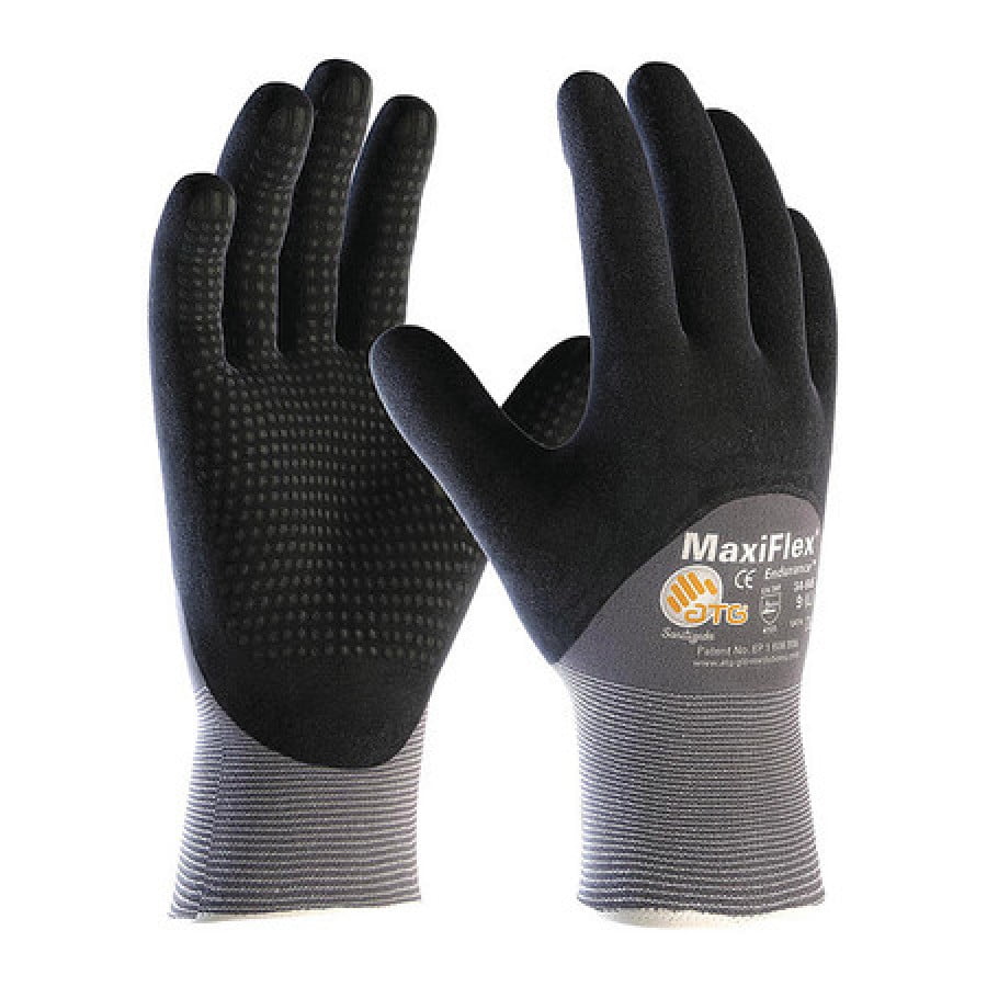 PIP 34845/L Foam Nitrile Coated Gloves, 3/4 Dip Coverage, Black/Gray