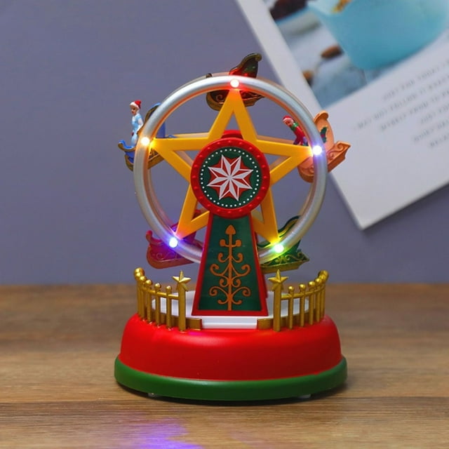 Fiudx Carrusel Navideño, Decoración Musical con Luces Led, Temática de Pueblo Invernal, Adorno para El Hogar, Ideal Como Regalo Festivo, Tamaño 11 X 15 Cm, Funciona con 3 Pilas Aaa.