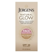 Jergens Natural Glow Sunless Tanning Face Moisturizer Lotion for Fair to Medium Skin Tones, SPF 20, 2 fl oz
