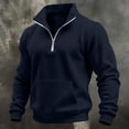 thumbnail image 2 of hoksml Men's Quarter Zip Pullover Sweatshirt Solid Stand Collar Kangaroo Pocket for Fall Winter Daily Casual Outdoor Comfort, 2 of 9