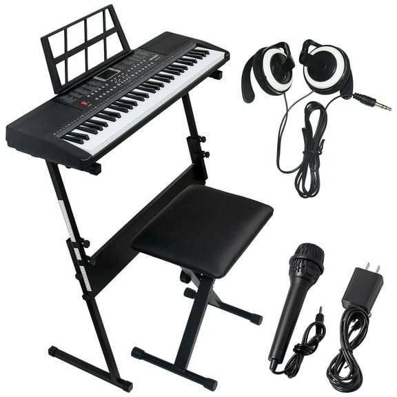 iMeshbean 61 Key Light Up Electronic Piano Keyboard with Adjustable Stand, Headphones, Microphone - Beginner to Professional