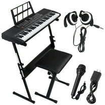 iMeshbean 61 Key Light Up Electronic Piano Keyboard with Adjustable Stand, Headphones, Microphone - Beginner to Professional