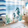 thumbnail image 5 of No Hook Shower Curtain with Built-in Rings - Sea Hippocampus Compass Washable Waterproof Fabric Bathroom Curtains for Hotel,Rentals, 72 X 78 Inch Long , Bule Sea Starfish Shell, 5 of 9