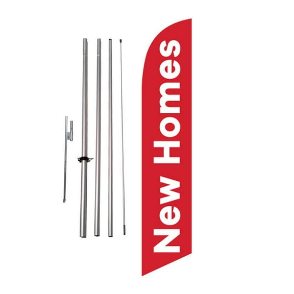 New Homes Real Estate 15' Feather Banner Swooper Flag Kit w/ pole   spike