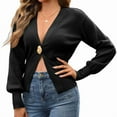 thumbnail image 3 of Women Knitted Cardigan Long Sleeve V-Neck Sweater One Leaf Button Down Outwear Black S, 3 of 10