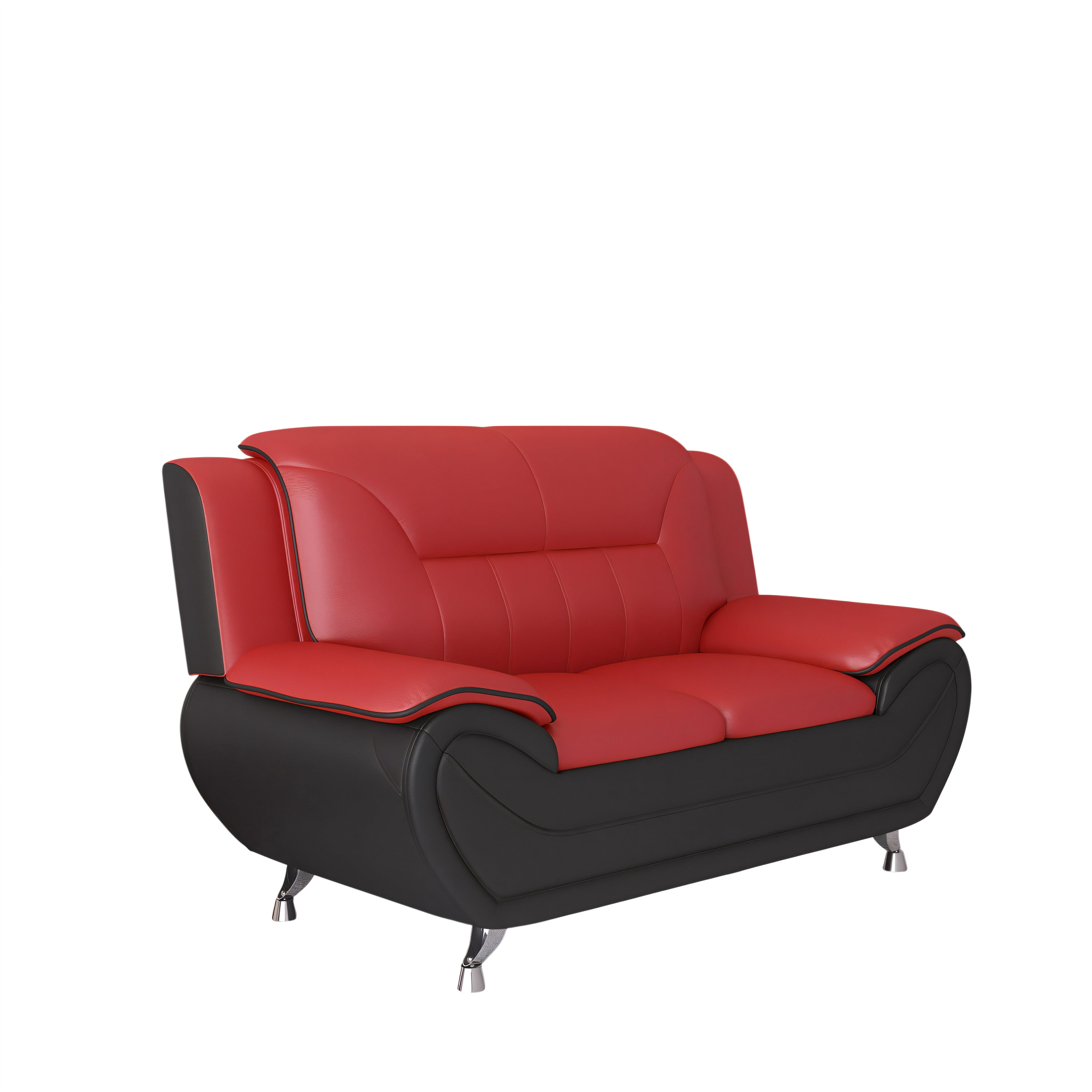 Wakefit 61"W Modern Faux Leather Loveseat,Upholstered 2-Seater Sofa Couch with Stainless Steel Legs for Living Room,Apartments,Red & Black