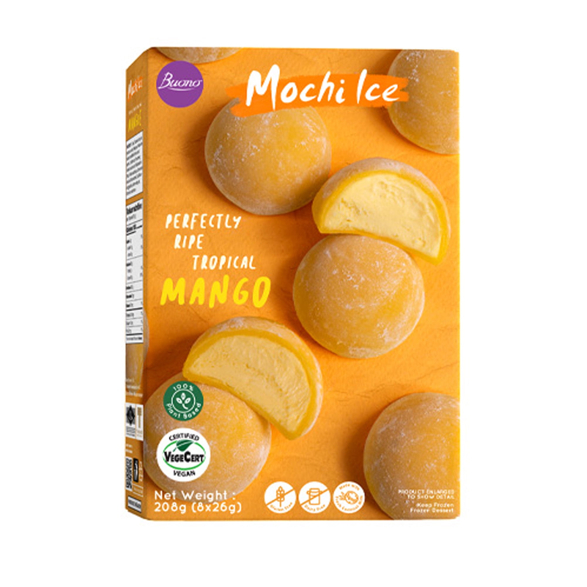 Buono Mochi lce Frozen Dessert Mango, Net Wt. 7.33 oz. (208g.) – 8 pieces