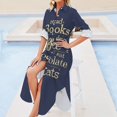 thumbnail image 4 of read books drink coffee eat chocolate pet cats Long Sleeved Shirt Dress women's clothing korea stylish Long veiled dresses, 4 of 6