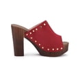 thumbnail image 3 of BLISSFUL STEP Chaussures pour Femmes à Plateforme à Talons Épais à Bout Ouvert à Rivets en Faux Suède Sandales à Enfiler Rouges 8, 3 of 7