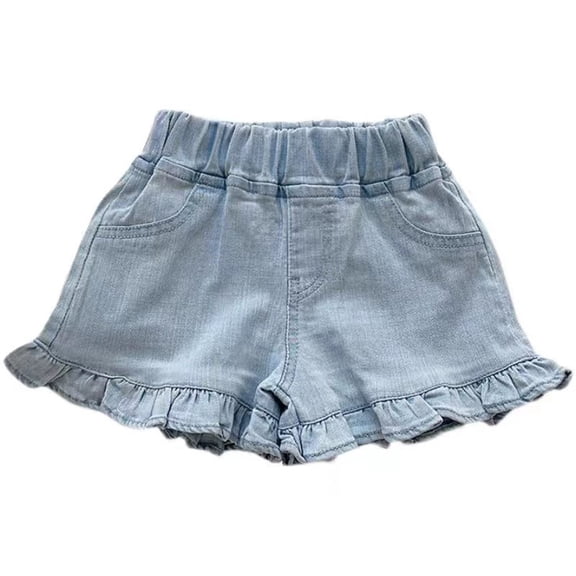 Landzoo Kids Girls Shorts Solid Color Elastic Waist With Flutter Summer Comfortable Girls Denim Shorts Size 18-24 Months Sky Blue