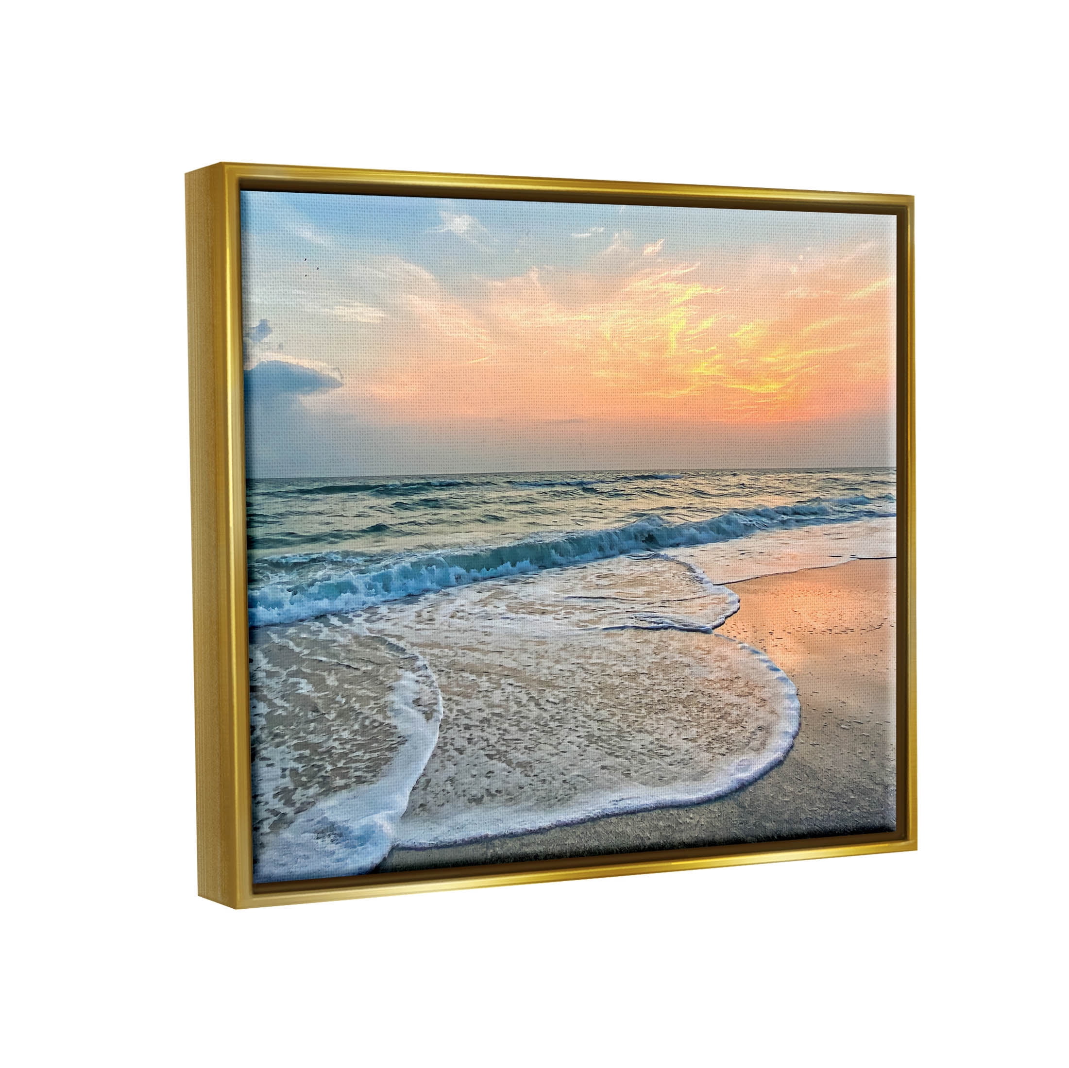 Stupell Industries Vast Panoramic Beach Layered Waves Photograph Metallic Gold Floating Framed Canvas Print Wall Art, Design by Mary Lou Photography