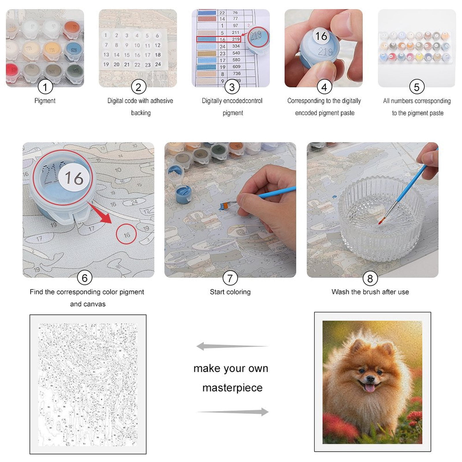 Paint by Numbers Kit for Adults, Pomeranian Flower Field Sunshine Paint by Numbers, Easy Paint by Numbers Kit for Adults Beginner, DIY Adult Paint by Number Kits on Canvas, Home Decor