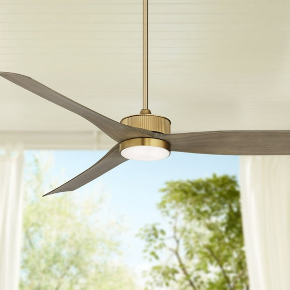 60" Casa Vieja Montage Modern Indoor Outdoor Ceiling Fan with Dimmable LED Light Remote Control Warm Brass Light Wood Damp Rated for Patio Exterior