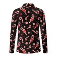 thumbnail image 5 of Xoenoiee Christmas Candy Bow Star Print Womens V Neck Golf Polo Shirts Long Sleeve Sport Shirt Workout Tops Xmas Polo Shirts Business Casual Tops Collared Slim Fit Blouses Pullover, Size 2XL, 5 of 7
