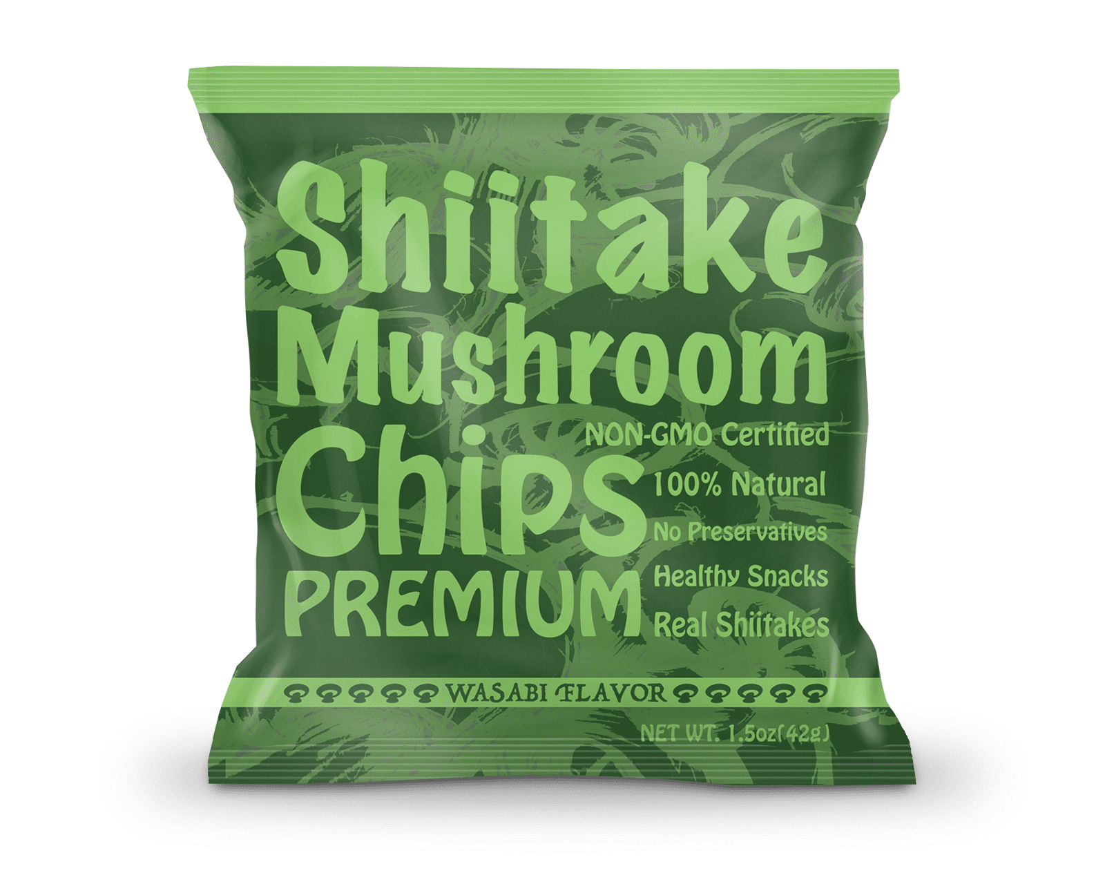 Yuguo Farms Shiitake Mushroom Chips, 1.5 oz, 3 pack, Wasabi Flavor