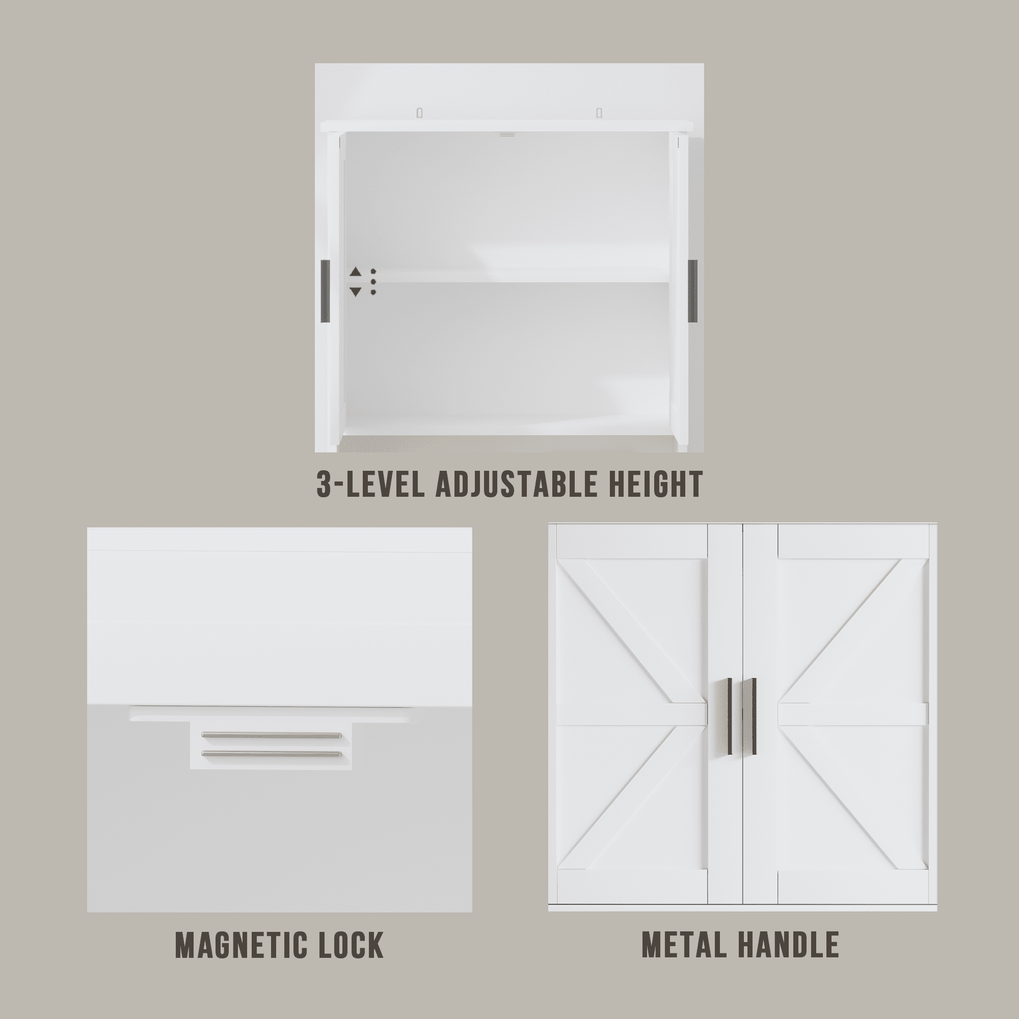 Mintazer Farmhouse Over-The-Toilet Storage Cabinet with 2 Doors & Open Shelves, Freestanding Toilet Rack with Adjustable Shelf, White