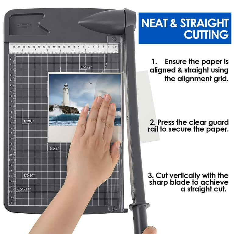 CreGear 12 Inch EC36 Guillotine Paper Cutter, Heavy Duty Wood Trimmer Cardstock Cutters Crafting Adjustable Guide Cutting Board Guard Rail Blade Lock