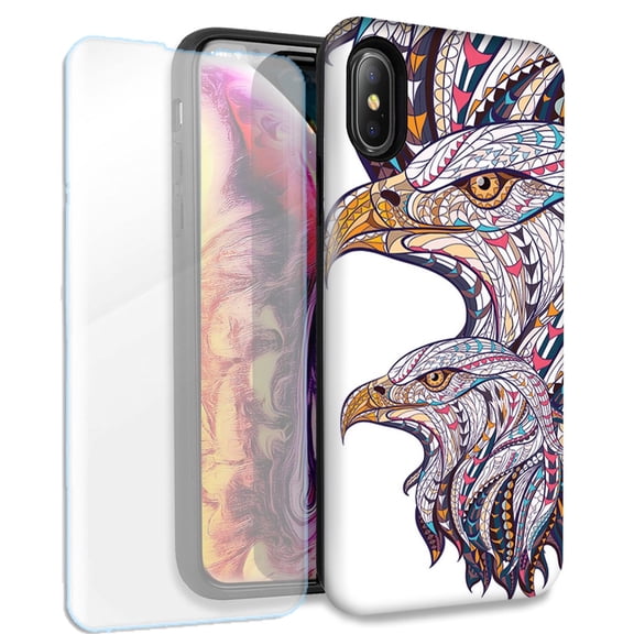 Mundaze Mosaic Bald Eagles Double Layer Case w/Glass Screen Protector For Apple iPhone XS Max