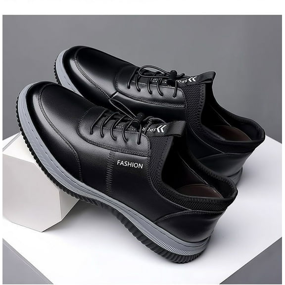 TIREOW Men Flat Mesh Sneaker Lace-Up Breathable Lightweight Solid Color Fashion Casual Comfortable Invisible Height Shoes for Men Summer and Autumn (9, Black)