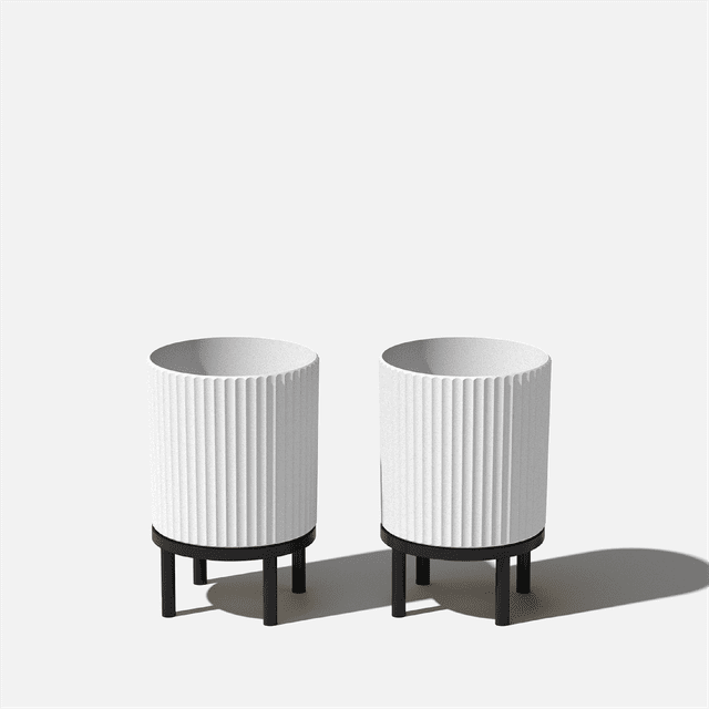 Veradek Mason Series Raised Demi 12" Plastic-Stone Planter with Stand - 2-Pack White/Black