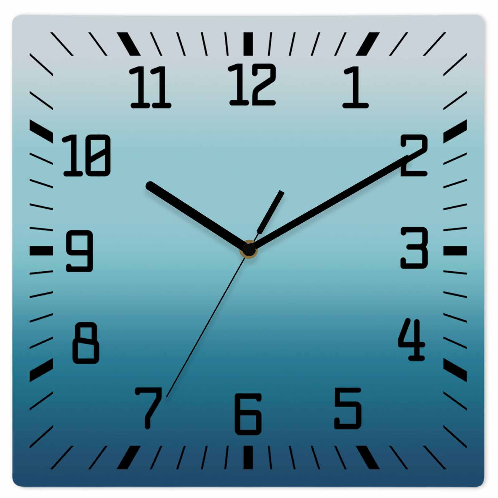 Navy Blue Ombre Wooden Wall Clock Silent Non Ticking, Teal White Gradient Modern Abstract Art Square Wall Clocks Battery Operated, Decor Clock for Home Office, Living Room, Kitchen, 10 Inch