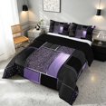 thumbnail image 3 of Manfei Elegant Geometric Mosaic Plaid Queen Comforter Set, Glitter Comforter Sets Queen, Black Purple Gold, Black Reversible 3 Pieces, 1 Comforter and 2 Pillowcases, 3 of 6