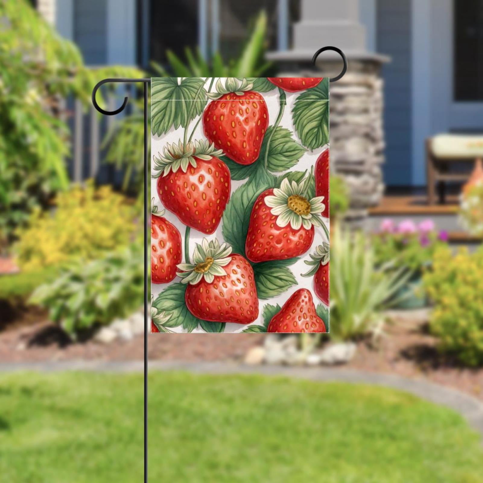 Welcome Vintage Strawberry Red Berry Seamless Pattern Garden Flag, Vertical Double Sided Small House Flag, Yard Farmhouse Outdoor Deck Veranda Lawn Decor 28x40 Inch
