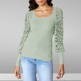 thumbnail image 2 of FAIWAD Womens Tops Lace Square Neck Patchwork Lantern Long Sleeve Tops Solid Color Ribbed Casual Loose Tops, 2 of 7