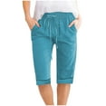 thumbnail image 7 of AherBiu Summer Shorts for Women Knee Length Drawstring High Waisted Cotton Linen Lightweight Lounge Shorts with Pockets, 7 of 7
