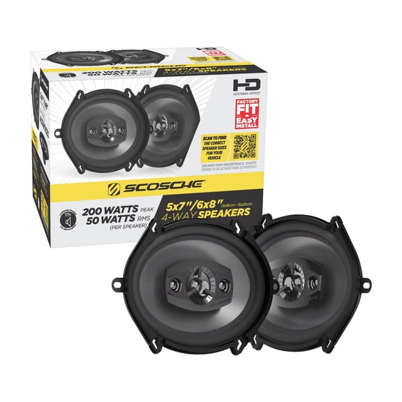 Scosche 5"x7"/6"x8" 4-Way Car Audio Speaker Pair 200W Peak Power Precision HD Sound, HD57684A-WM1SD