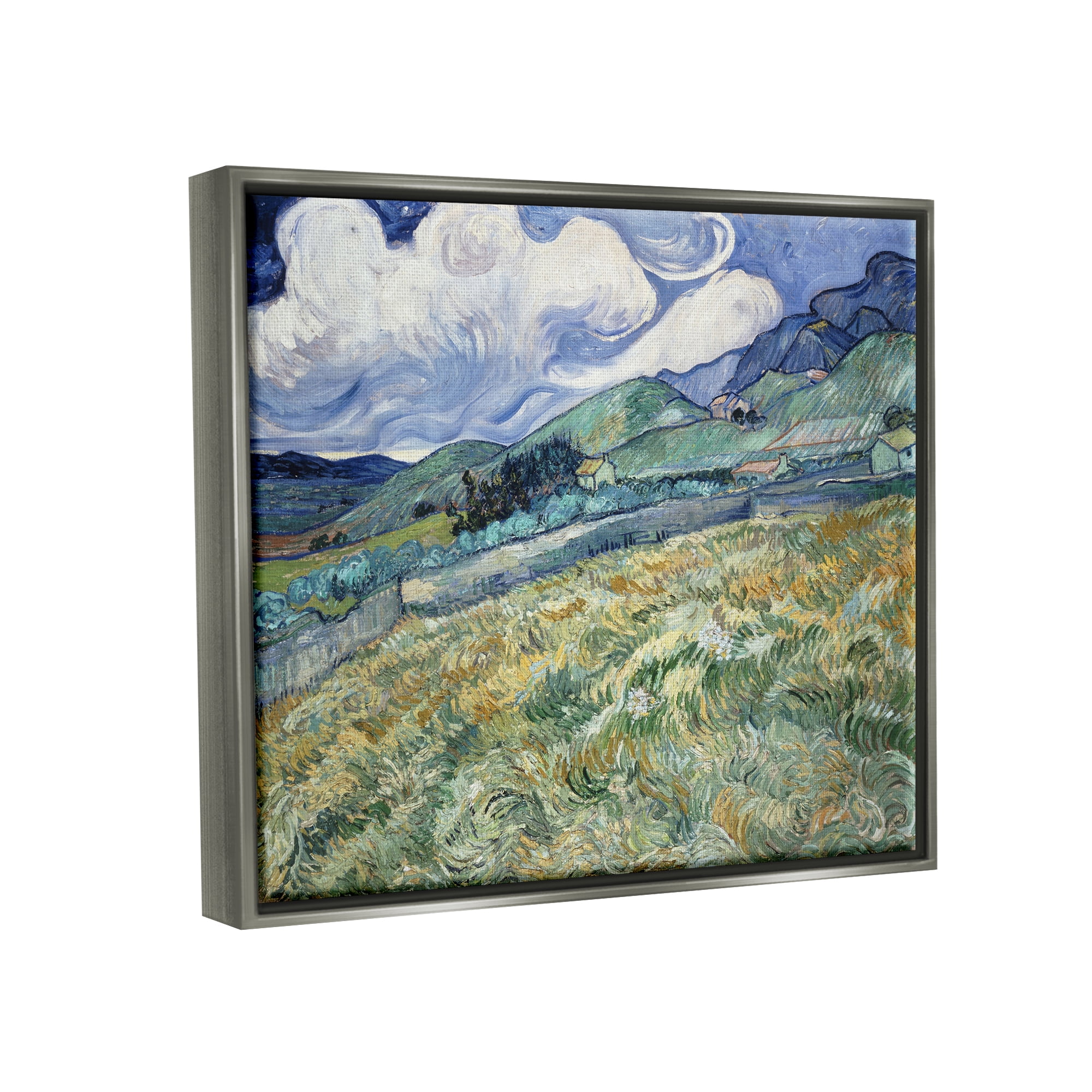 Stupell Industries Green Wheat Field Van Gogh Landscape Painting Gray Floater Framed Canvas Art Print Wall Art, 21 x 17