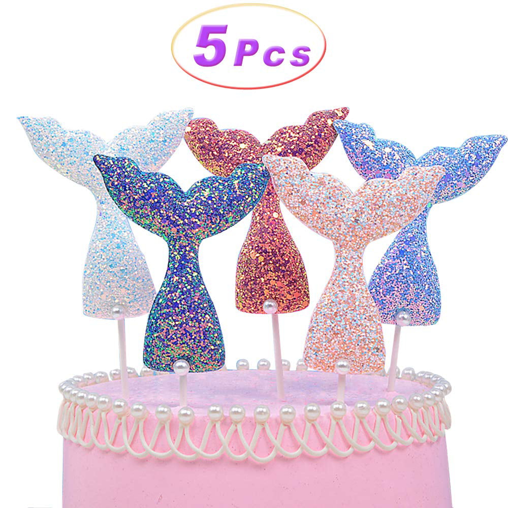 Mermaid Doll Cake Topper Figure Sequin Mermaid Tail Cupcake Topper for Wedding Kids Birthday Baby Shower Mermaid Theme Party Decoration Pack of 7