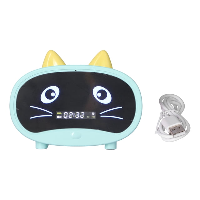 Mini altavoz de dibujos animados multifuncional con diseño de orejas de gato, reloj despertador inteligente dual para dormitorio y oficina, color verde