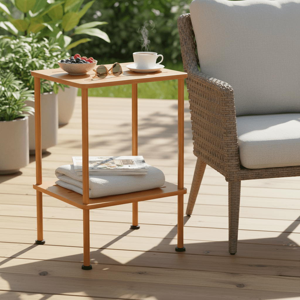 Bamboo Adirondack Square Outdoor Side Table, Bamboo 2-Tier Storage Patio Side Table, 16" Outdoor End Tables, Weather Resistant End Table for Backyard Pool Porch Patio Garden Lawn Beach - Rustic Brown