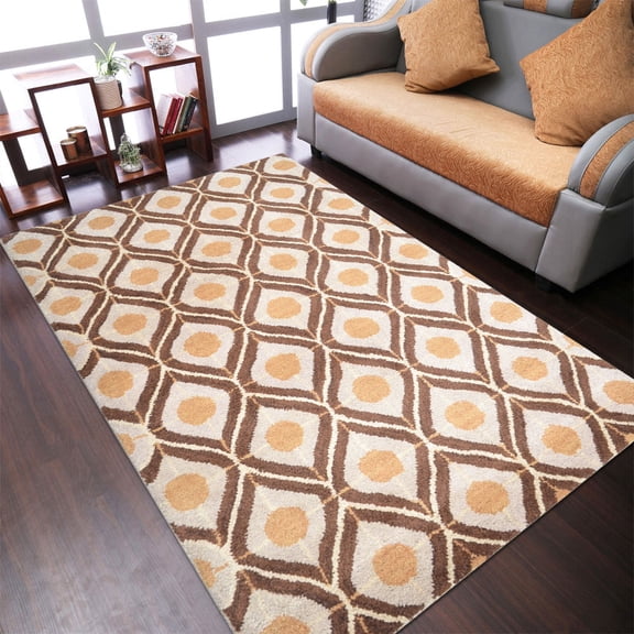Rugsotic Carpets Hand Tufted Wool Eco-Friendly 3'x5' Rectangle Beige Brown Geometric Modern High Pile Thick Handmade Anti Skid Indoor Area Rug K00724