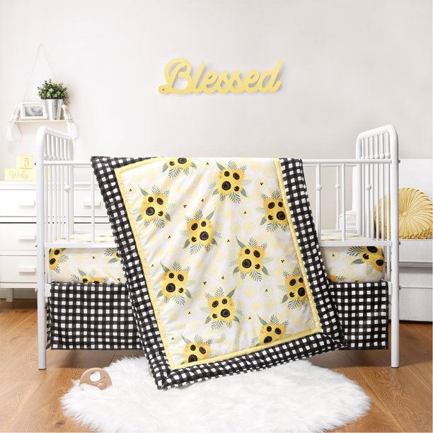 The Peanutshell Sunflower Crib Bedding Set for Baby Girls, 3 Piece