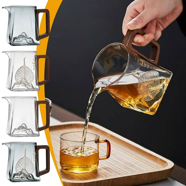 Iumwxz Coffee Cups Coffee Mugs Tea Kettle with Infuser & Wood Handle Borosilicate Glass Tea Maker for Loose Leaf Tea Tea Steeper for Tea Glass Cups B Glass Clearance