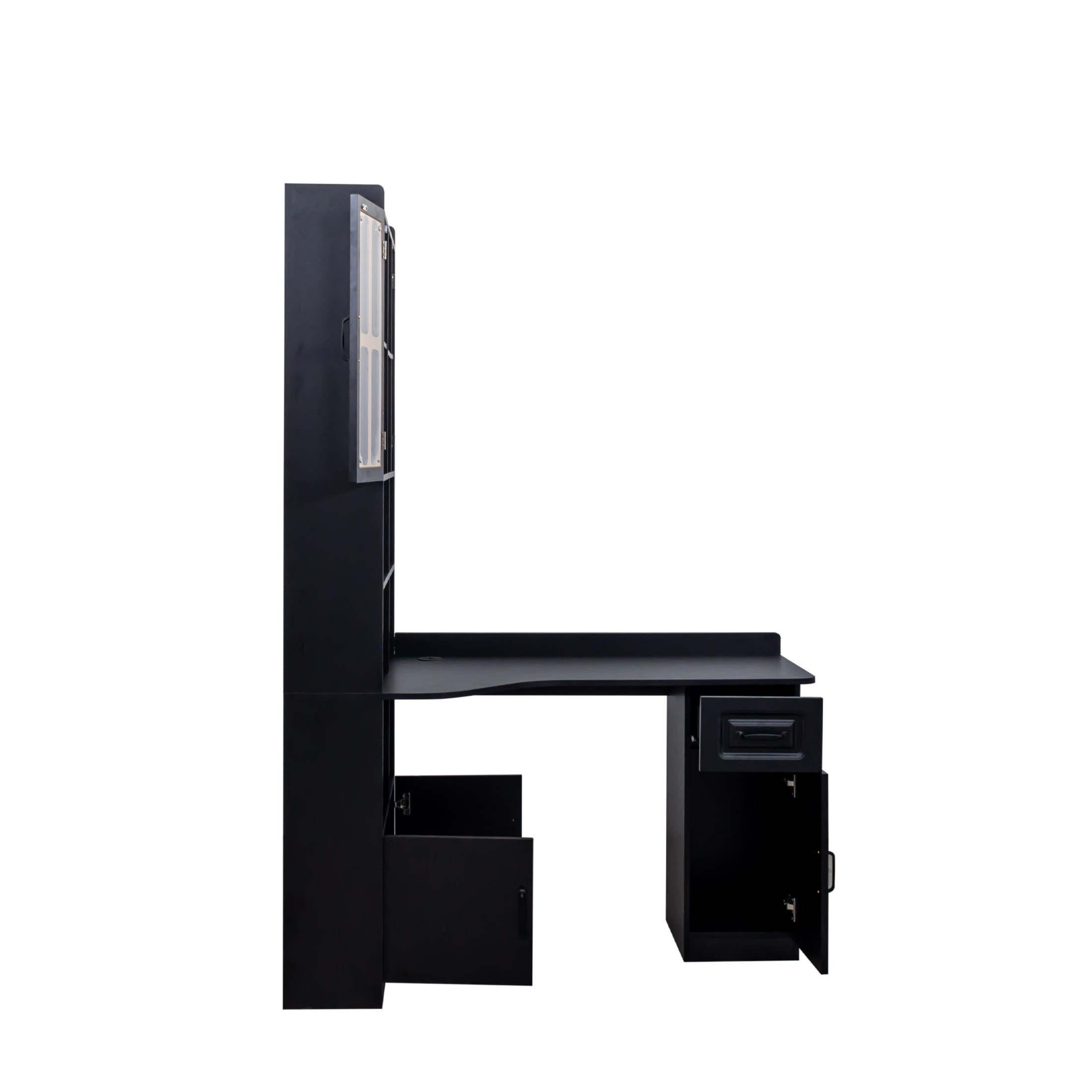 Noble House Florin 55" L-Shaped Corner Desk with Hutch, Modern Wooden Table with Bookshelf & Drawer, Black