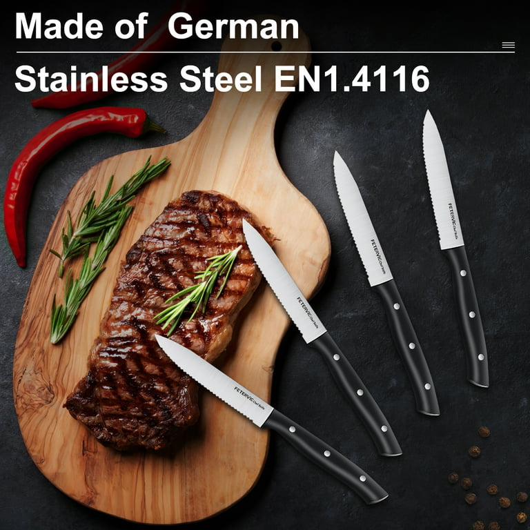 Knife Set with Block, 12-Piece Premium Kitchen Knife Set with Chef Knife,  Sharpener and Serrated Steak Knives, Ultra Sharp German Stainless Steel  Chef Knife Set