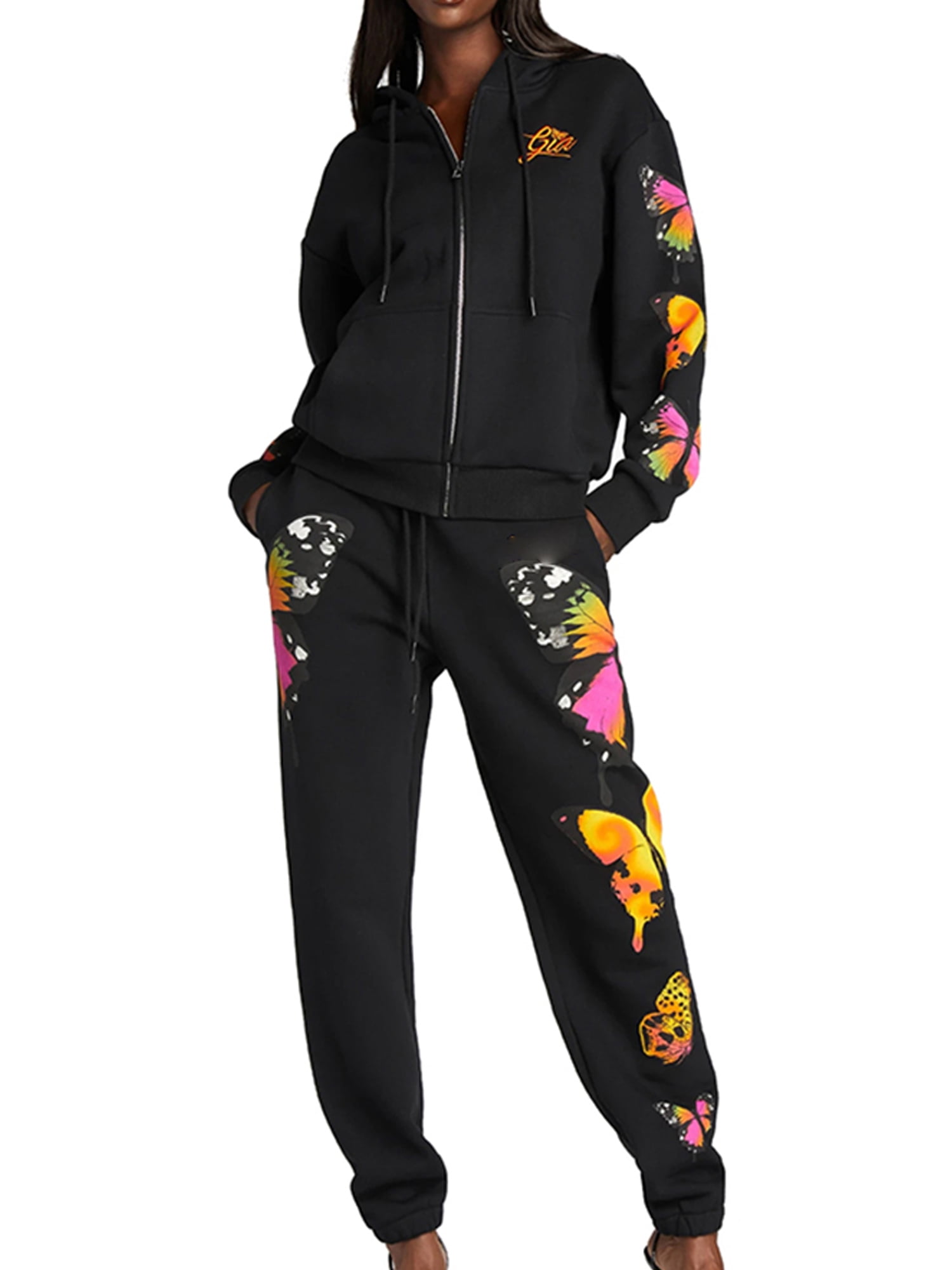 mlpeerw - Mlpeerw Womens Sport Suit Set Butterfly Print Hooded Top Pants  suits - Walmart.com - Walmart.com