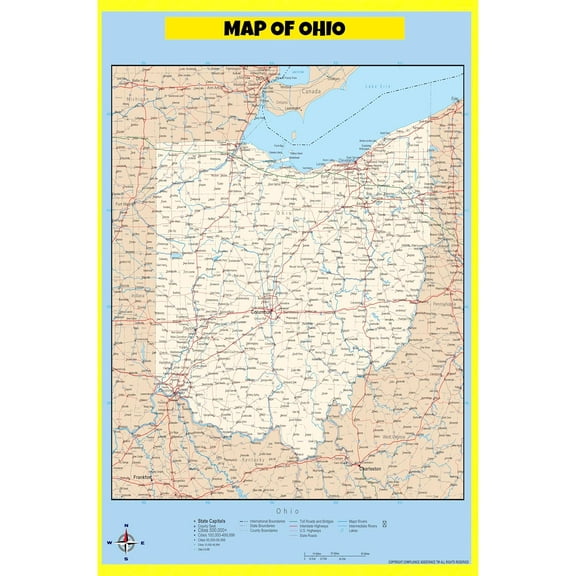 Ohio Map Poster - Laminated Wall Map - Style F - 18x24 - Ideal for Classrooms and Homes – Features Bright Colors and Vivid Imagery